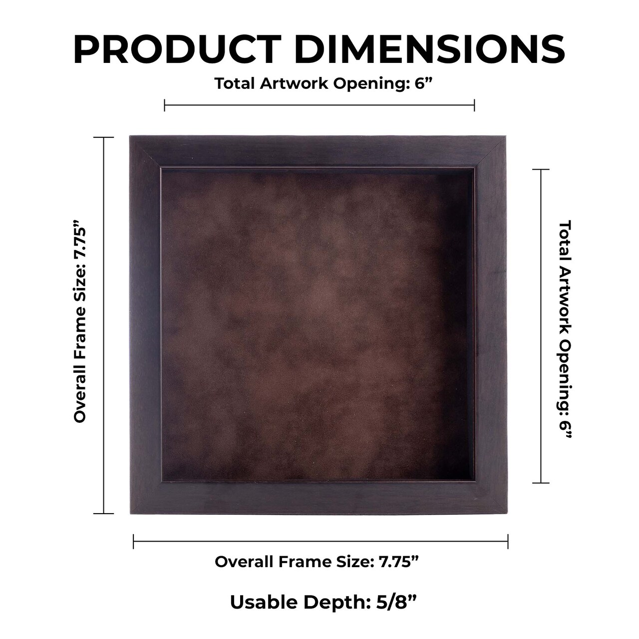 Rich Dark Brown Wood Shadow Box Frame with Acrylic Front - Brown Suede Backing, 30 Sizes